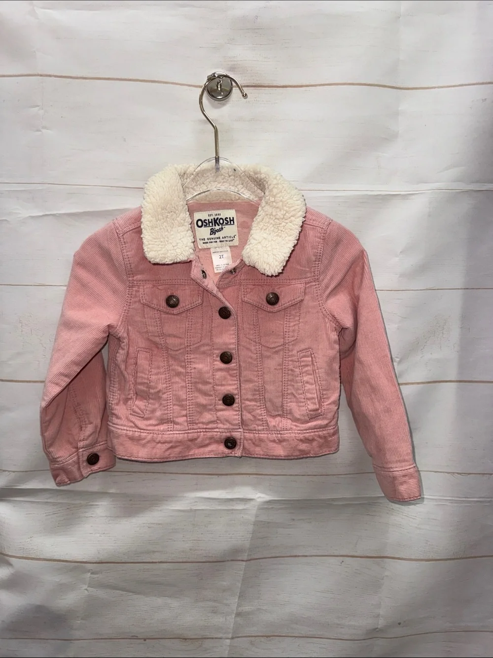 OshKosh B'gosh Pink Corduroy Jacket with Cream Sherpa Collar Size 2T